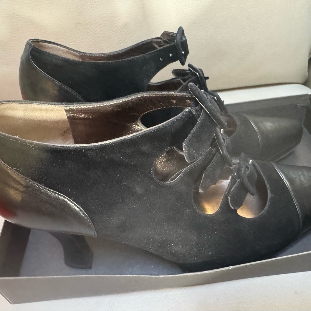 Fun black leather and suede booties